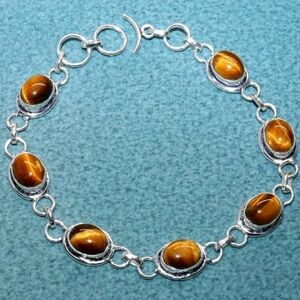 Tiger's Eye Gemstone 925 Sterling Silver Handmade Bracelet